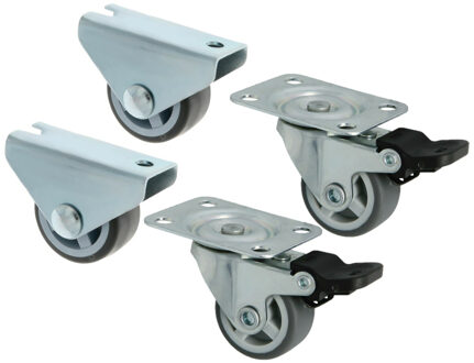 amig zwenkwielenset met rem- D25mm - rubber - 120kg - grijs - 4 wielen