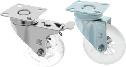 amig zwenkwielset met rem - D75mm - 4 wielen - polycarbonaat - 300kg - transparant