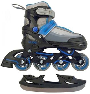 Amigo 2-in-1 inlineskates en schaatsen junior zwart/blauw mt 34/37