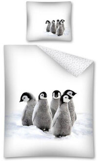 Amigo dekbedovertrek pinguïns 140 x 200 cm Wit