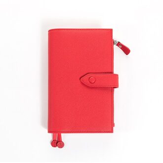 Amnery Lederen Notebook Cover, A6 Slanke Hervulbare Met Pen Lus En Kaartsleuven Rood