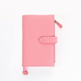 Amnery Lederen Notebook Cover, A6 Slanke Hervulbare Met Pen Lus En Kaartsleuven Roze