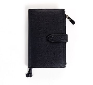 Amnery Lederen Notebook Cover, A6 Slanke Hervulbare Met Pen Lus En Kaartsleuven zwart