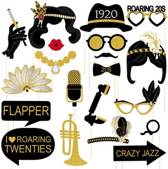 Amosfun 20Pcs Funny 1920S Party Photo Booth Props Met Bamboestokken Creatieve Partij Decoratie Benodigdheden