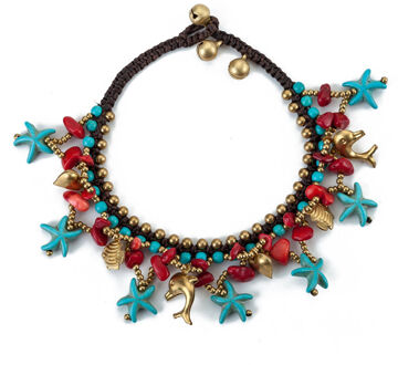 AMOURJOUX Vintage Handgemaakte Groene Zeester Charms Kralen Been Enkelbanden Voor Vrouwen Enkelband Enkelband Vrouwelijke Voet Sieraden