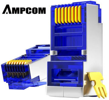 AMPCOM CAT6 Shielded RJ45 Modular Plug Connector 8P8C Crimp End Ethernet Cable Ethernet Connector Gold-Plated 50U