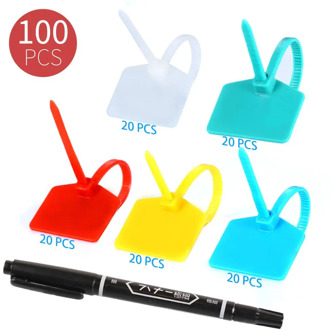 AMPCOM Nylon Cable Zip Ties with Marker, Self-Locking Written-on Cable Mark Ties 4.72 in - 5 Colors/ 100PCS