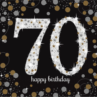 Amscan 16x stuks 70 jaar verjaardag feest servetten zwart met confetti print 33 x 33 cm