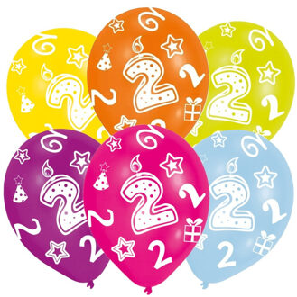 Amscan 2 jaar thema verjaardag ballonnen - 12x stuks - 27 cm - Leeftijd feestartikelen/versiering