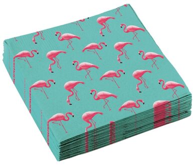 Amscan 20x Flamingo feest servetten 33cm - Feestservetten Multikleur