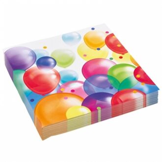 Amscan 40x Feestelijke servetten met ballonnenopdruk papier 33 x 33 cm - Feestservetten Multikleur