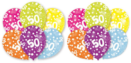 Amscan 50 jaar Ballonen - 12x stuks - Abraham & Sarah - verjaardag versiering - gekleurd