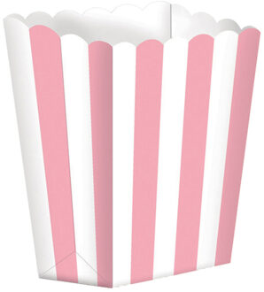 Amscan 5x stuks Popcorn/snoep bakjes licht roze/wit