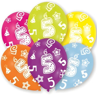 Amscan 6x stuks 5 jaar verjaardag leeftijd ballonnen 27 cm - Ballonnen Multikleur