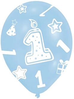 Amscan 6x stuks blauwe ballonnen 1 jaar verjaardag feestartikelen - Ballonnen Multikleur