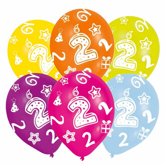 Amscan Ballonnen 2 jaar - 6x - 27 cm - verjaardag - leeftijd feestballonnen - Feestartikelen