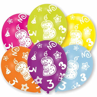 Amscan Ballonnen 3 jaar - 6x - 27 cm - verjaardag - leeftijd feestballonnen - Feestartikelen