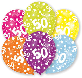 Amscan Ballonnen 50 jaar - 6x - 27 cm - verjaardag - leeftijd feestballonnen - Feestartikelen