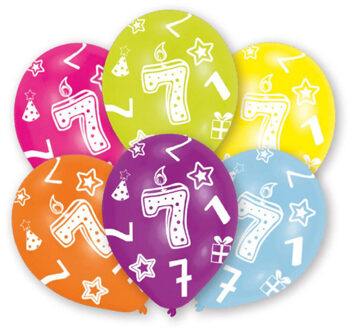 Amscan Ballonnen 7 jaar - 6x - 27 cm - verjaardag - leeftijd feestballonnen - Feestartikelen Multi