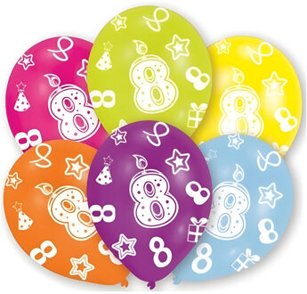 Amscan Ballonnen 8 jaar - 6x - 27 cm - verjaardag - leeftijd feestballonnen - Feestartikelen