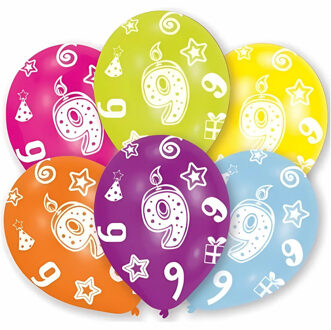 Amscan Ballonnen 9 jaar - 6x - 27 cm - verjaardag - leeftijd feestballonnen - Feestartikelen