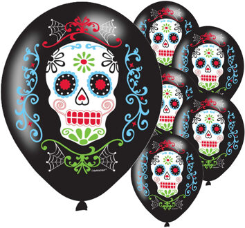 Amscan Ballonnen Halloween - 24x stuks - day of the dead - 27 cm - horror - halloweenfeestje