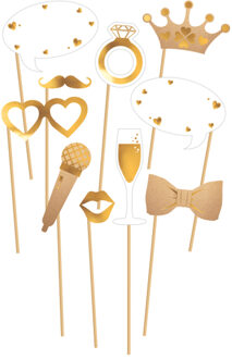 Amscan Bruiloft foto prop set - 20-delig - goud/wit - trouwen/vrijgezellenfeest - photo booth accessoires