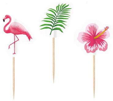 Amscan Cocktailprikkers Flamingo - 20x st - hawaii/tropische thema - prikkers - prikkertjes Multi