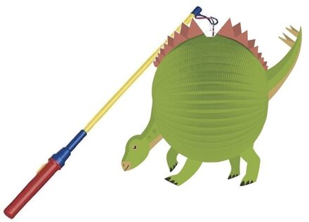 Amscan Dinosaurus ronde lampion 25 cm met lampionstokje - Feestlampionnen Groen