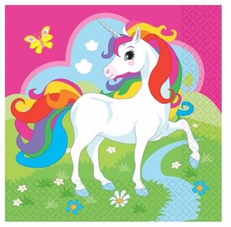 Amscan Eenhoorn thema kinder servetten - 20x stuks - Kinder verjaardag / feestje - feestartikelen - papier