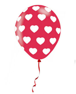 Amscan Feest ballonnen met hartjes motief - 6x stuks - rood - 27.5 cm - Valentijnsdag/huwelijk thema Multi