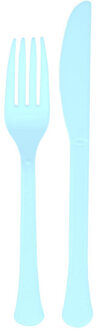 Amscan Feest bestek setje - 24-delig - herbruikbaar kunststof - lichtblauw - messen/vorken