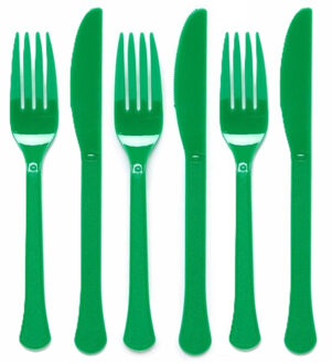 Amscan Feest bestek setje - 48-delig - herbruikbaar kunststof - groen - messen/vorken