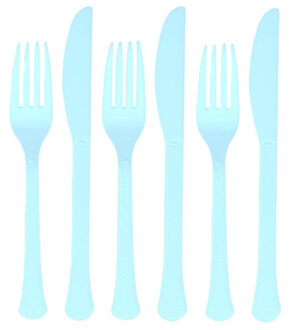Amscan Feest bestek setje - 48-delig - herbruikbaar kunststof - lichtblauw - messen/vorken
