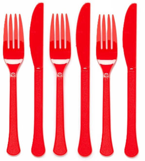 Amscan Feest bestek setje - 48-delig - herbruikbaar kunststof - rood - messen/vorken