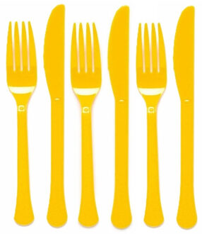 Amscan Feest bestek setje - 72-delig - herbruikbaar kunststof - geel - messen/vorken