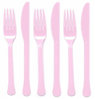Amscan Feest bestek setje - 72-delig - herbruikbaar kunststof - lichtroze - messen/vorken