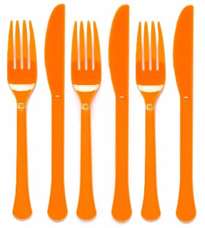 Amscan Feest bestek setje - 72-delig - herbruikbaar kunststof - oranje - messen/vorken
