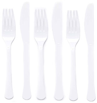 Amscan Feest bestek setje - 72-delig - herbruikbaar kunststof - wit - messen/vorken