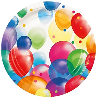Amscan Feestbordjes met ballonnen opdruk - 8x stuks - karton - D23 cm - Feestbordjes Multikleur