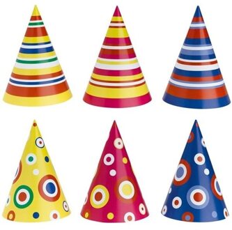 Amscan Feesthoedjes - 50x stuks - multicolor - multiprint - kinderfeestje - karton