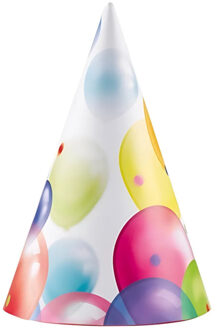 Amscan Feesthoedjes - 8x stuks - karton - met ballonnen opdruk - verjaardag
