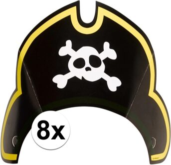 Amscan Feesthoedjes Piraten - 8x stuks - kinderfeestje - kapitein - themafeest - piratenhoed