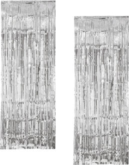 Amscan Folie Deurgordijn - 2x - 243 x 91 cm - zilver - glitter gordijn - decoratie