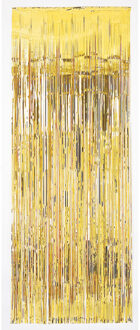 Amscan Folie deurgordijn goud metallic 243 x 91 cm - Feestdeurgordijnen Goudkleurig