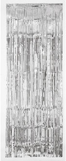 Amscan Folie deurgordijn zilver metallic 243 x 91 cm - Feestdeurgordijnen Zilverkleurig