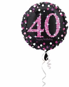 Amscan Folieballon 40 Jaar Zwart/roze 45 Cm