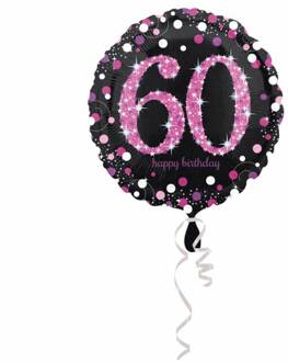 Amscan Folieballon 60 Jaar Zwart/roze 45 Cm