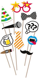 Amscan Foto props voor een verjaardag - setje van 10x stuks - selfies maken - Photo boot accessoires - Fotoprops Multikleur