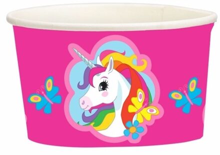 Amscan Ijsbakjes Eenhoorn - 8x stuks - 250 ml - karton - D11 cm - unicorn Roze